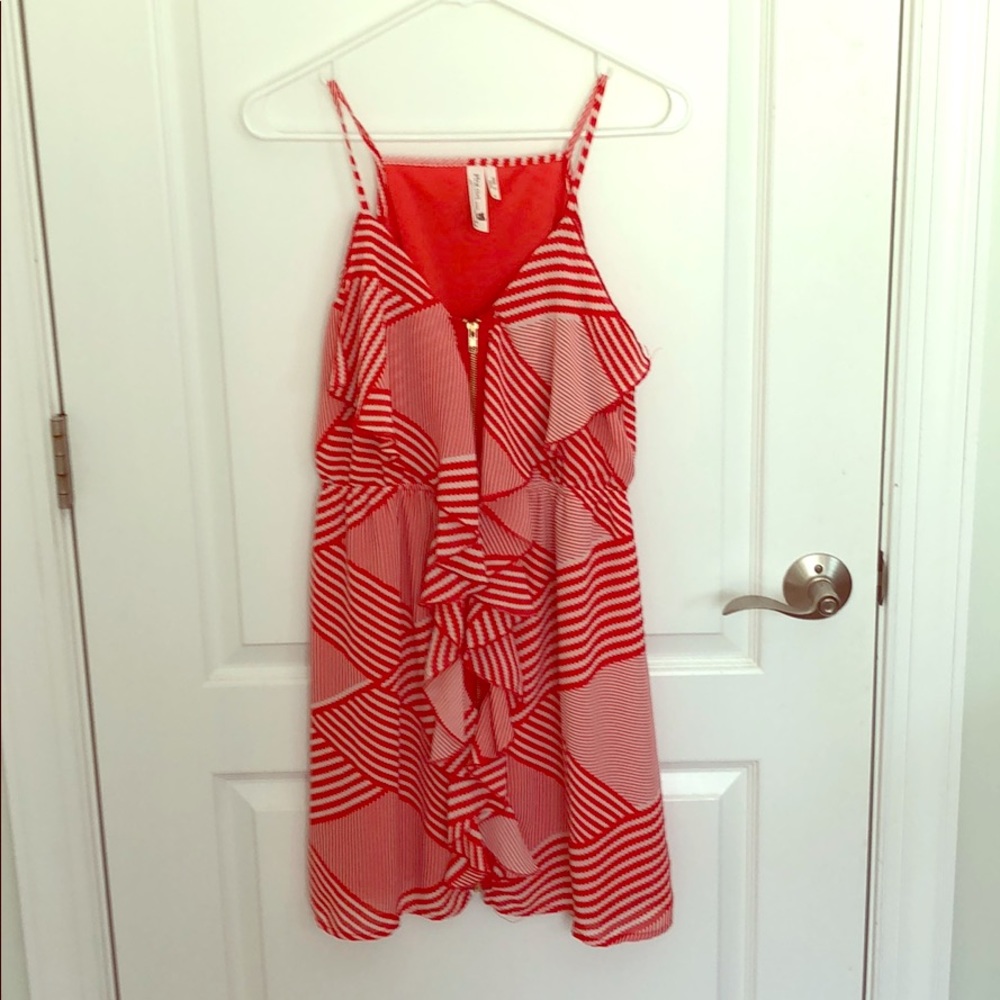 Ruffle dress with gold zipper detail